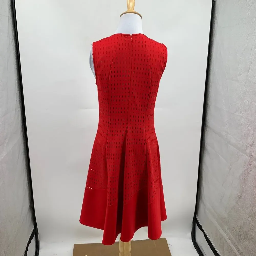Joseph Ribkoff Dress Womens 6 Cutwork Lasercut Fit Flare Sleeveless Lined Skater